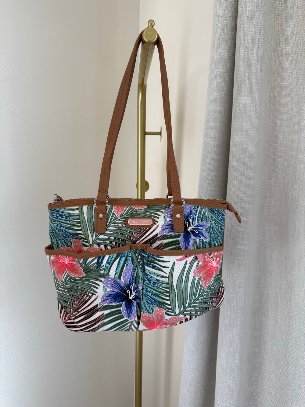 Tyler Rodan Canvas Shoulder Bag Women's Floral Tropical Hibiscus Double Straps